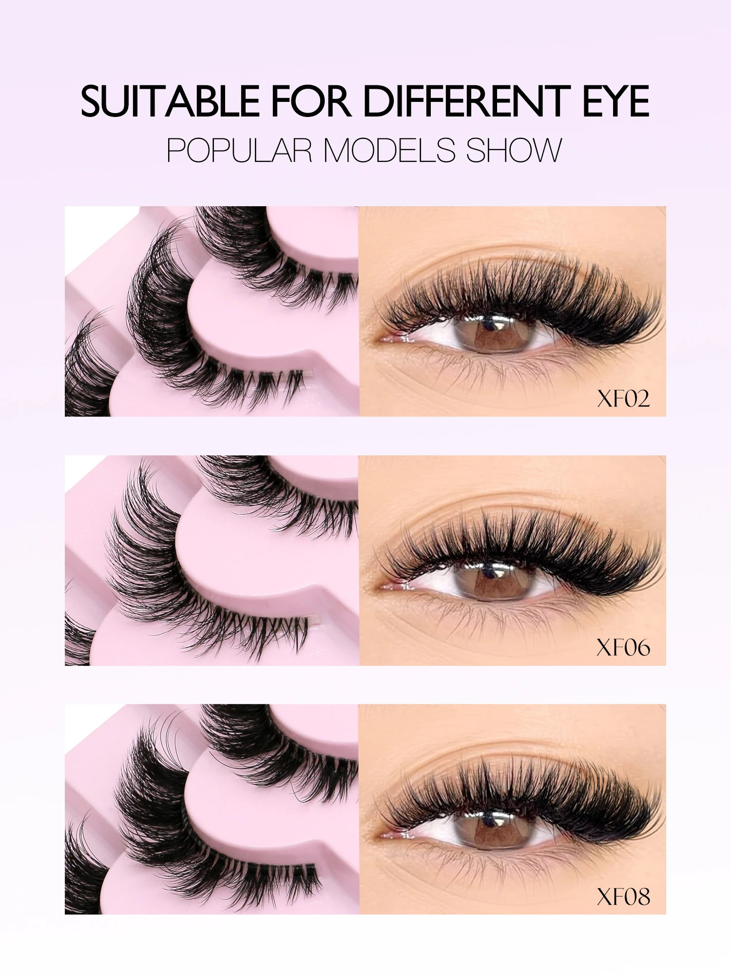 GROINNEYA Cat Eye Lashes Natural long Clear Band Lashes Winged End Eye Elongated Eyelashes Faux Mink Eyelashes Makeup 250118