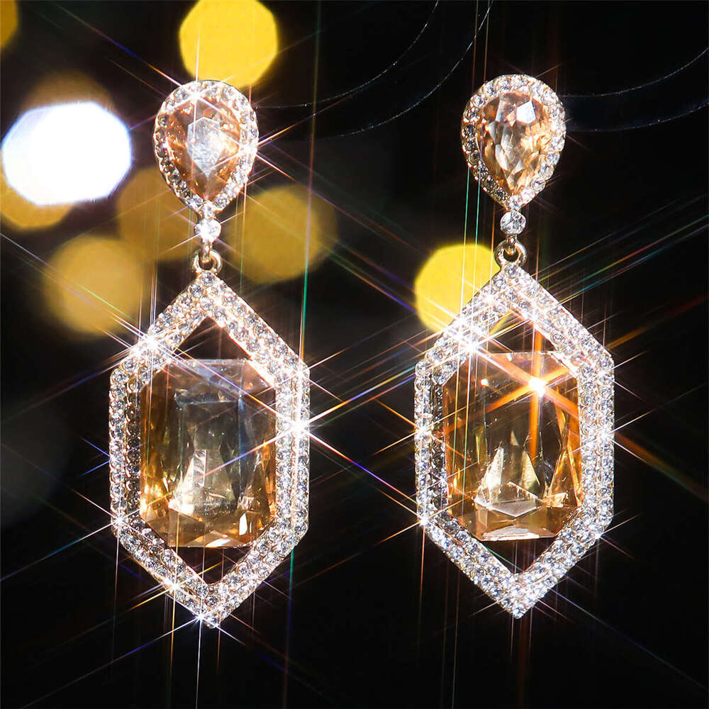 Temperament colored glass rhie earrings with exaggerated female personality, fashionable earrings, temu