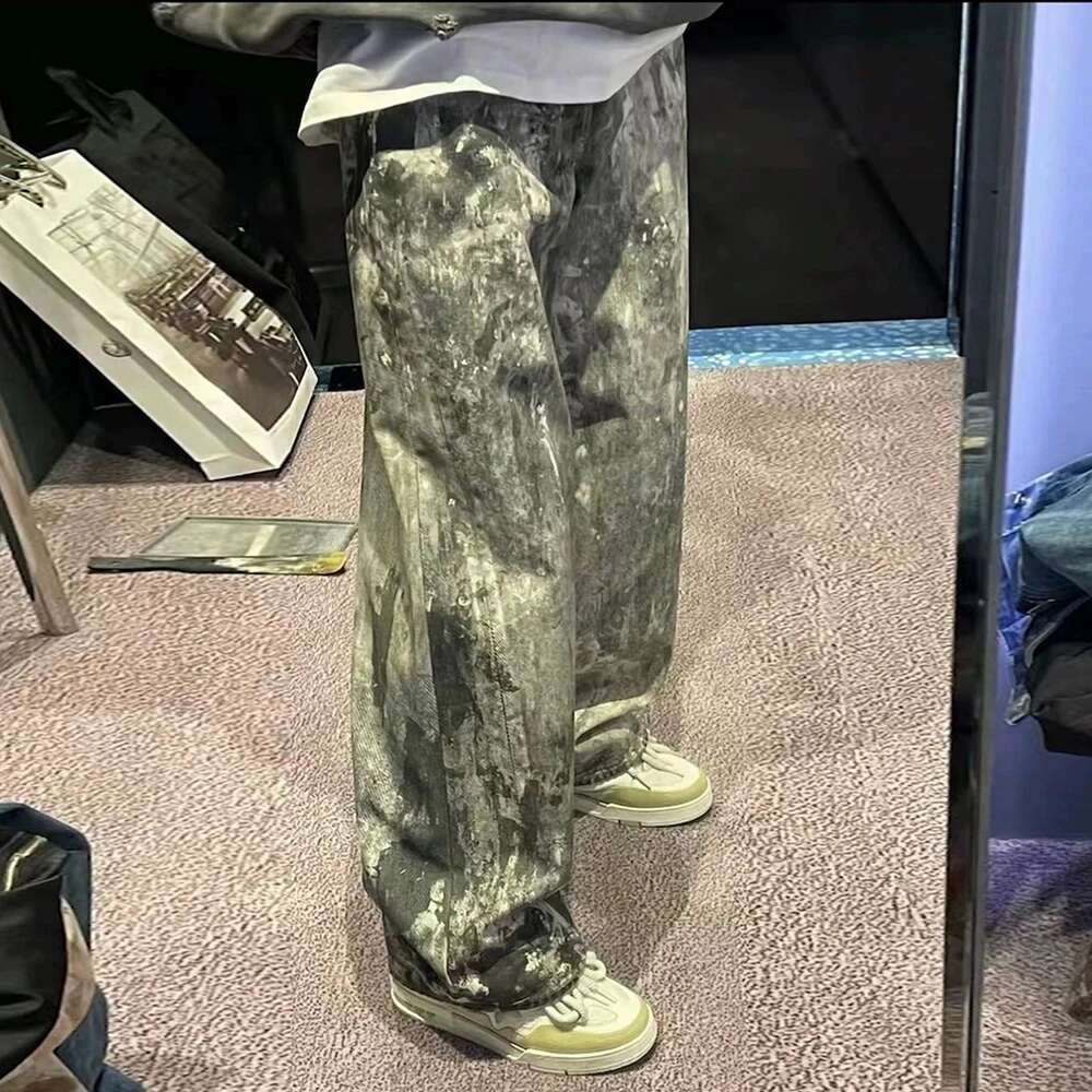 Camouflage Speckled Digital Printed Jeans For Men And Women Straight Casual Baggy Denim Trousers Ropa Hombre Loose Cargo Pants