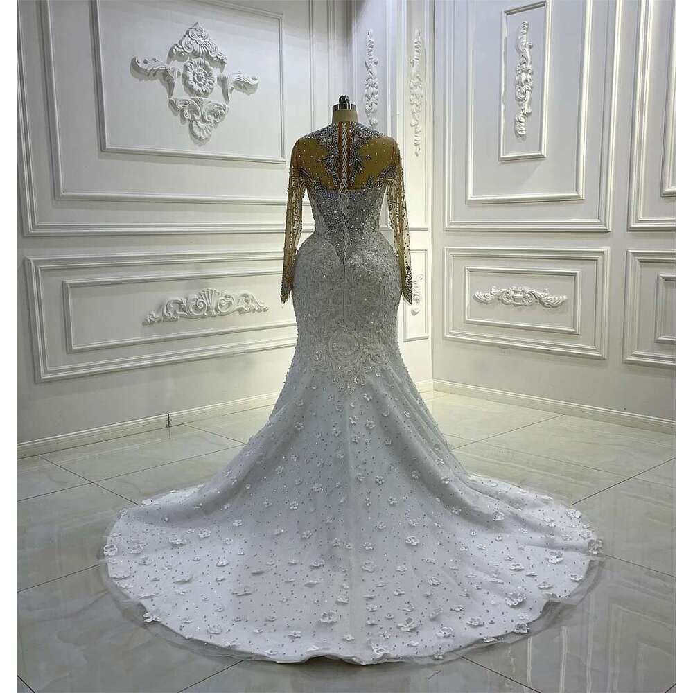 Custom Handmade Lace Long Sleeve 2 in 1 Ball Gown Wedding Dress