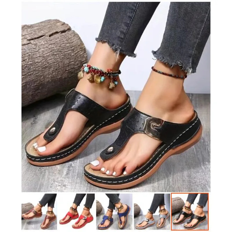 Summer Women Wedge Premium Orthopedic Open Toe Sandals Vintage Anti-slip Leather Casual Platform Retro Shoes 250220