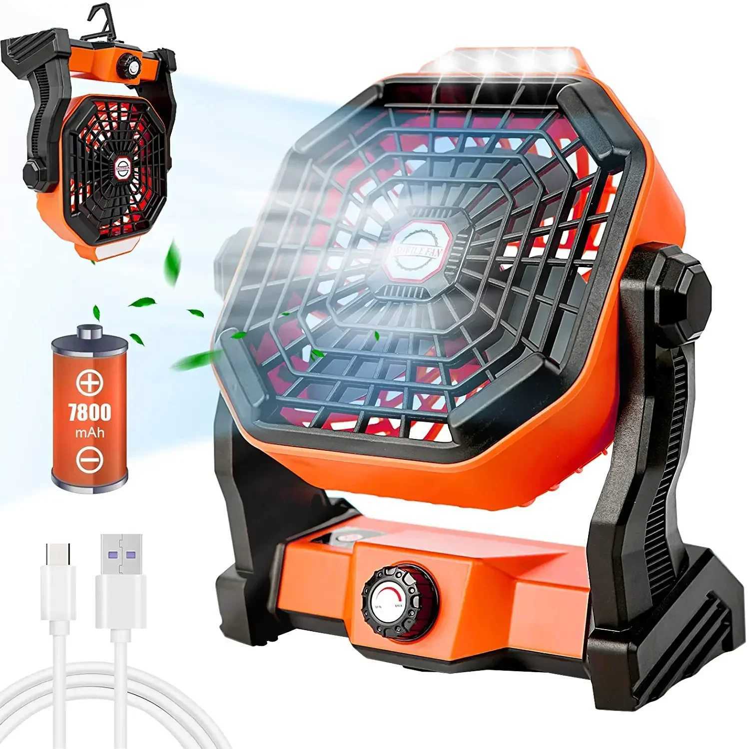 USB Portable Rechargeable Adjustable Speed Lantern Camping Fan With Led Lights For Tent 7800mAh Battery Operated Powered Z250214