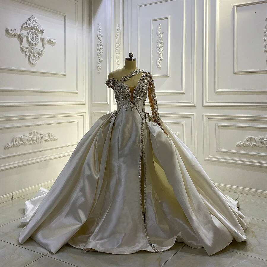 Custom Amanda New Design One Shoulder Beaded Spot With Detachable Skirt Bridal Dress