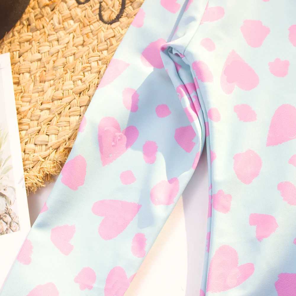 One-piece Quick-Drying Heart Print Swimsuit For Girls Zipper High Elastici Long Sleeved Round Neck Sports Baby Kids Swimwear Z250214