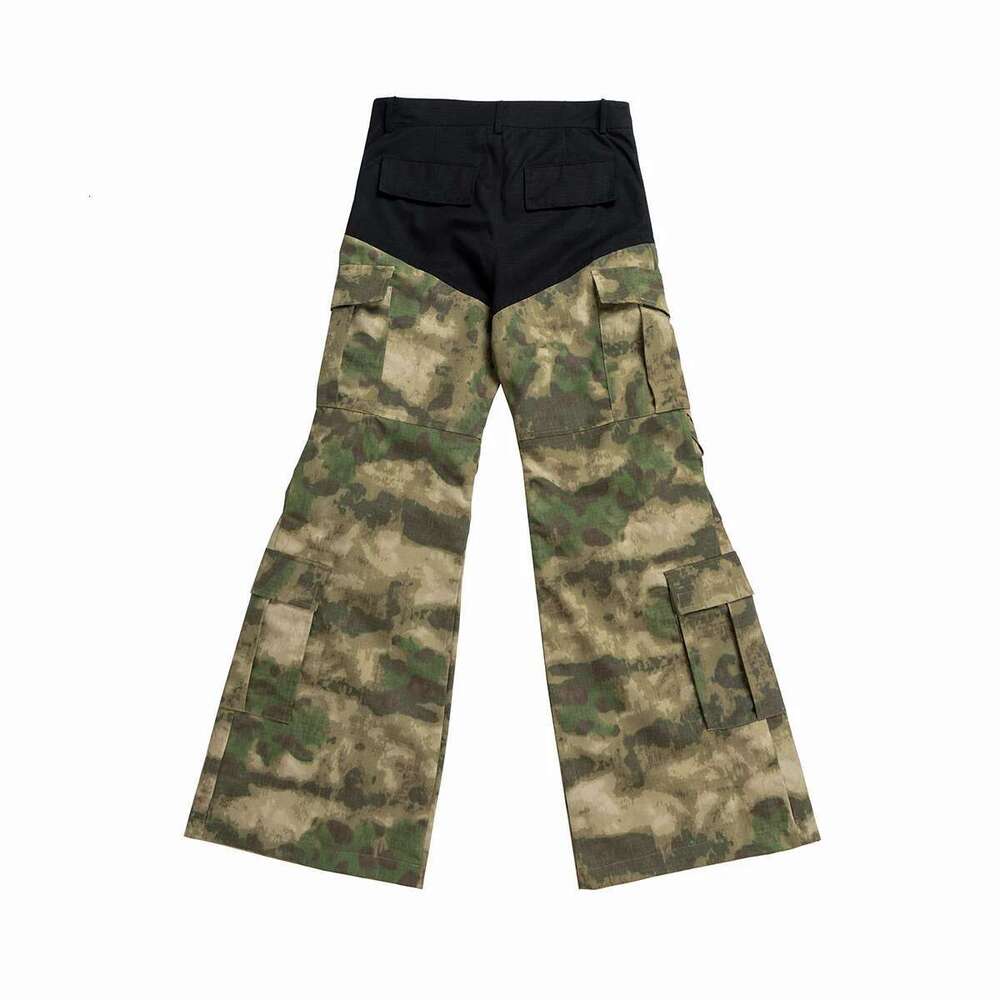 Color Match Multi-Pockets Baggy Camouflage Cargo Pants Mens And Womens Straight Patchwork Loose Casual Overalls Oversized Jeans