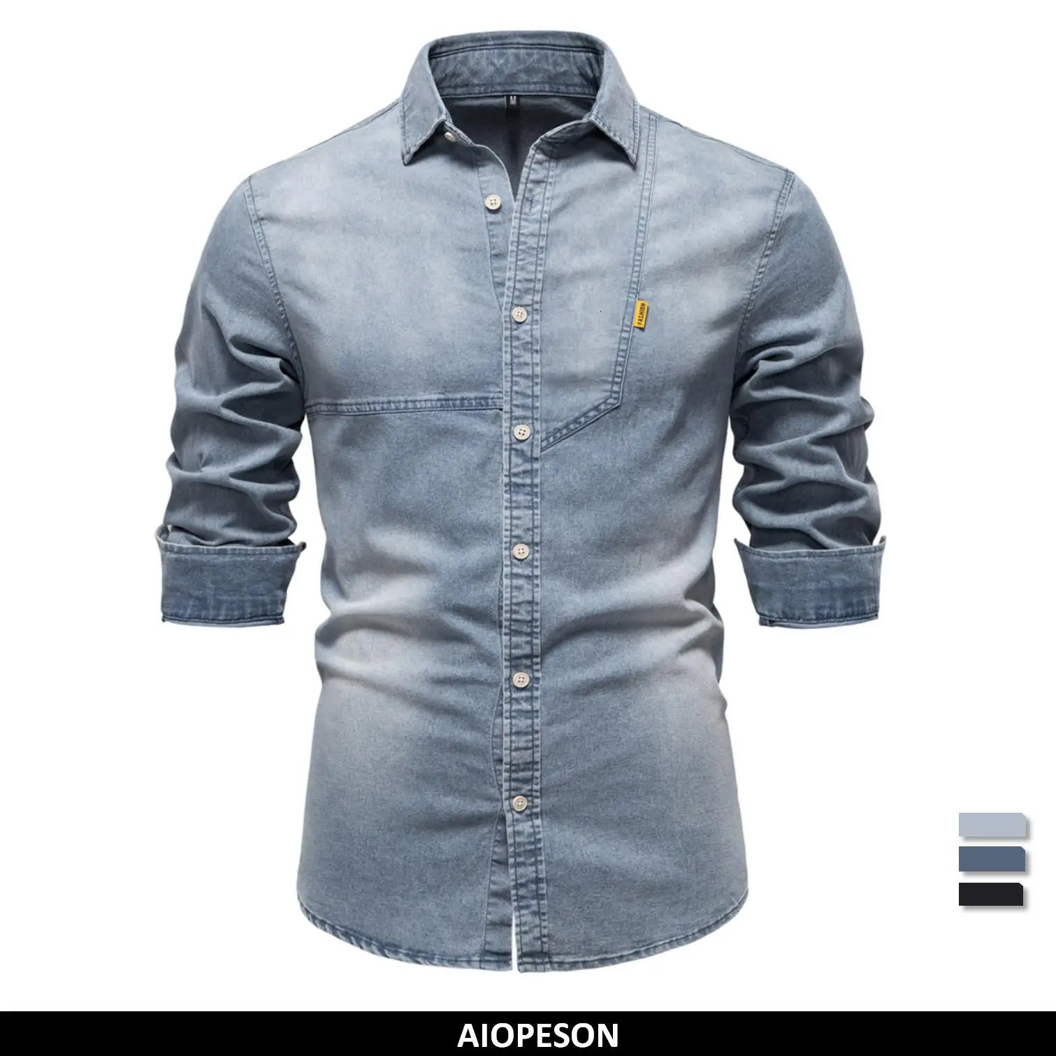 AIOPESON Mens Quality Cotton Denim Slim Fit Long Sleeve Cowboy Style Shirt For Men Spring Casual Mens Shirts 250211