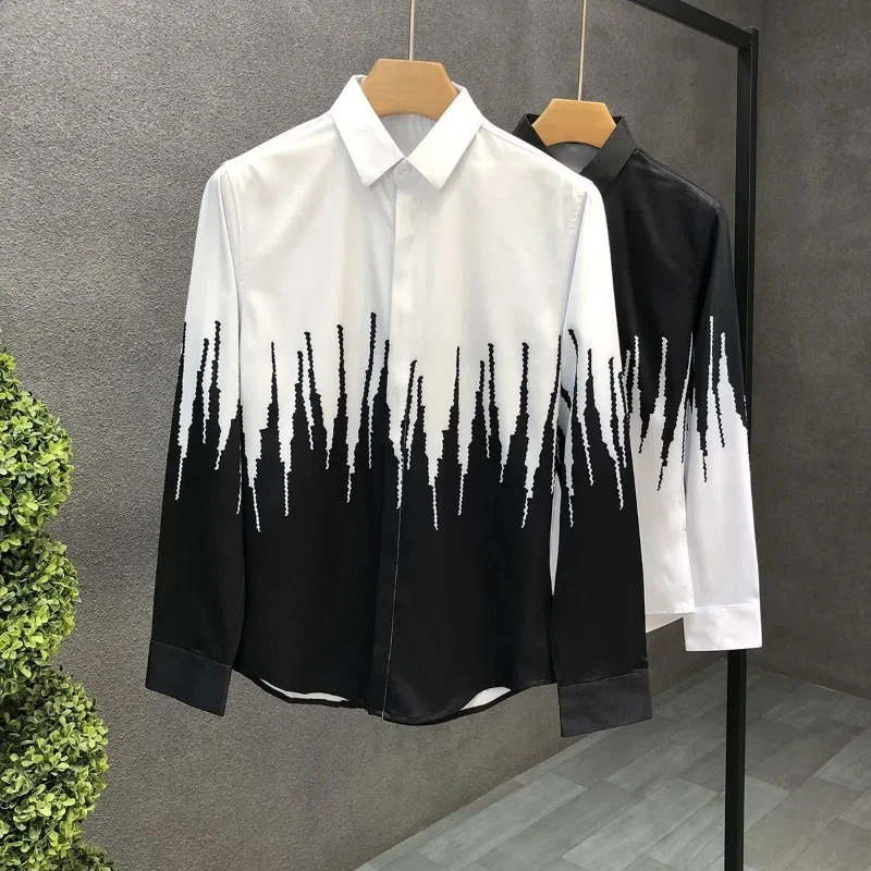 Spring Autumn Fashion Turn-down Collar Long Sleeve Blouse Mens Clothing Contrast Color Korean Button Loose Casual Shirts 250211