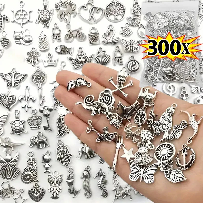 100/300pcs Tibetan Silver Mixed Pendant Animals Charms Beads for Jewelry Making Bracelet Earrings Necklace DIY Craft Art Charms 250214