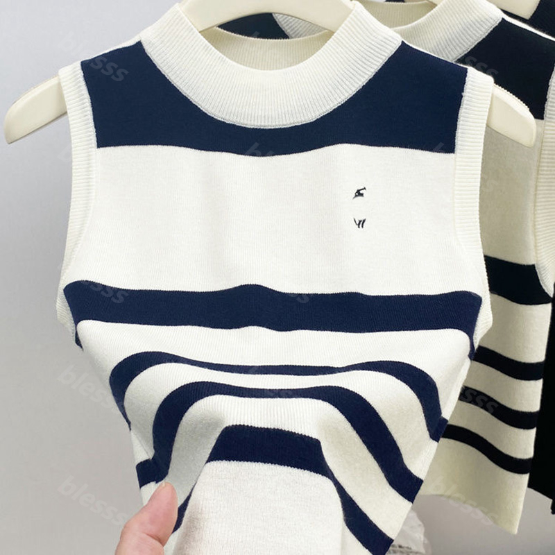 Stripe Knit Sleeveless Vest For Women Designer Sweater Tank Top Luxury Knitted Short Style Base Shirt Pony Embroidery Waistcoat DPD2502144