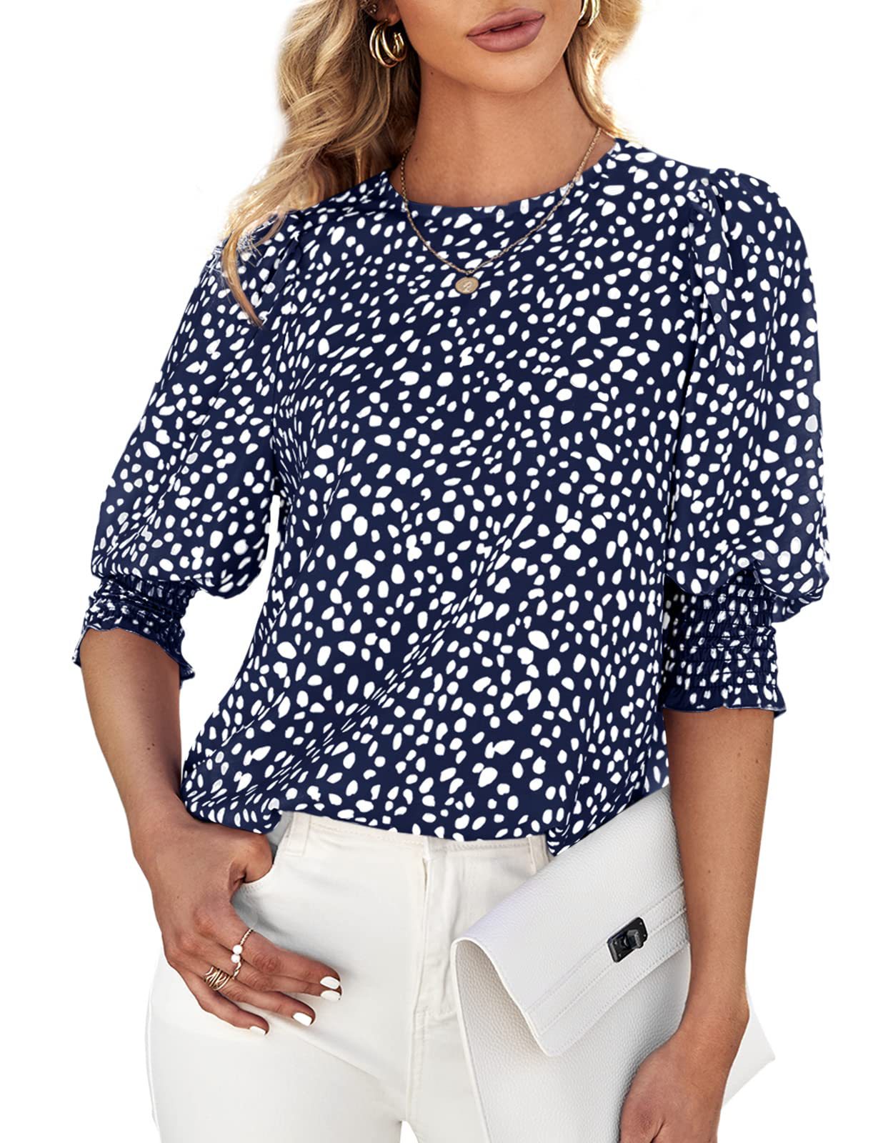 2025 Summer New Loose Printed Short Sleeve Top Round Neck Chiffon Shirt for Women