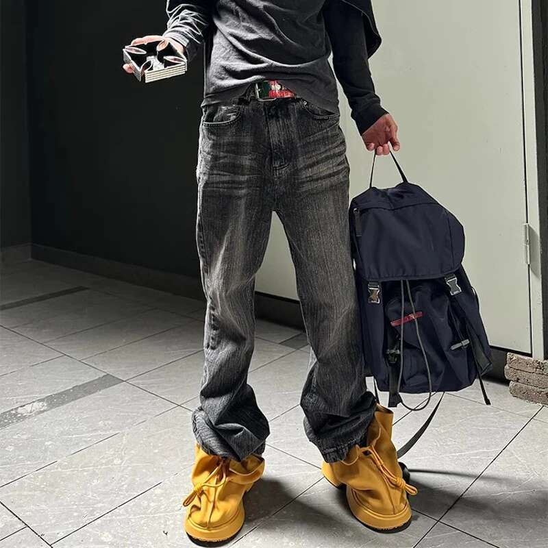 Streetwear Black Washed Ripped Baggy Flare Jeans Pants For Men And Women Straight Ropa Hombre Loose Casual Denim Trousers