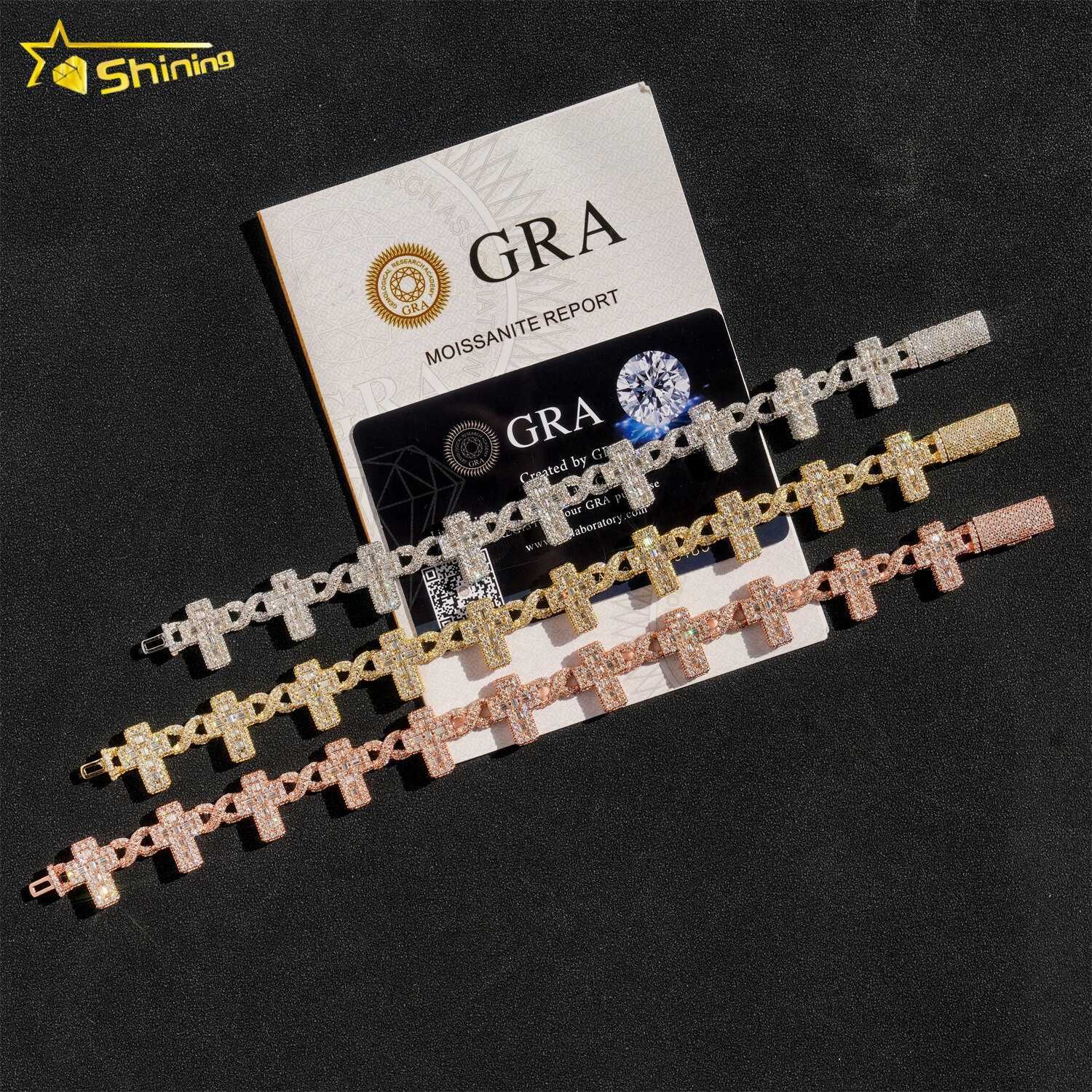 Top sale baguettes Moissanite Cross Infinity Cuban Link Chain Sterling Silver 925 iced out jewelry moissanite diamonds Bracelet