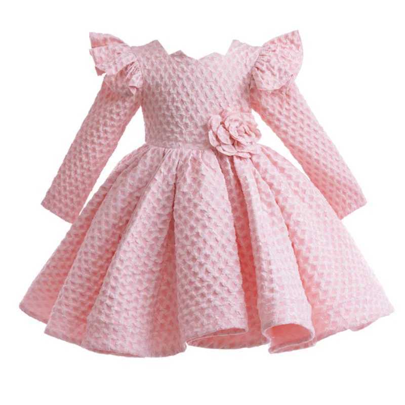 Spring and Autumn Girls New Hosting Dance Performance Princess Dress Long Sleeved Sticker Solid Color Fashion Plaid Dress Z250214