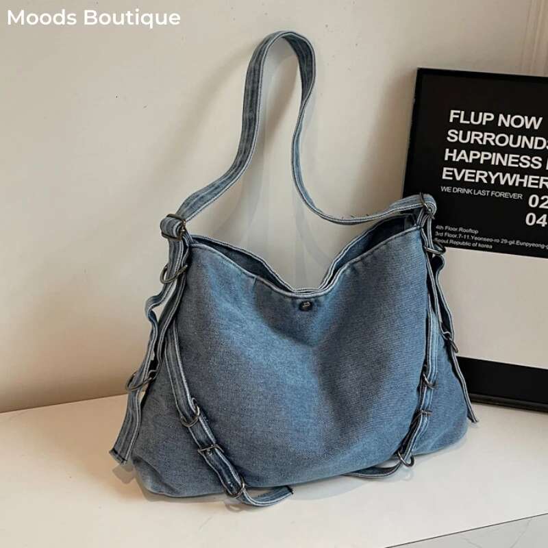 Washed Denim Fabric Shoulder Hobo Bags For Women 2025 Winter New Designer Handbags Big Capacity Underarm Shopper Tote Bag