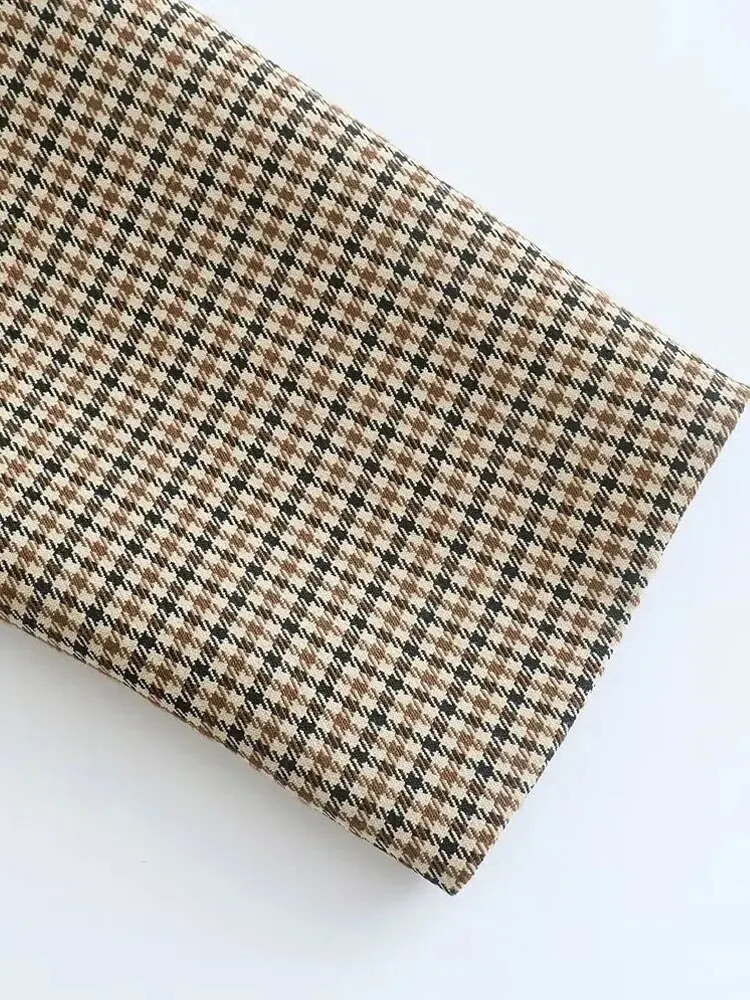 TRAF Women Fashion Double Breasted Plaid Blazer Coat Vintage Long Sleeve Flap Pockets Female Outerwear Chic Vestes Femme 250213