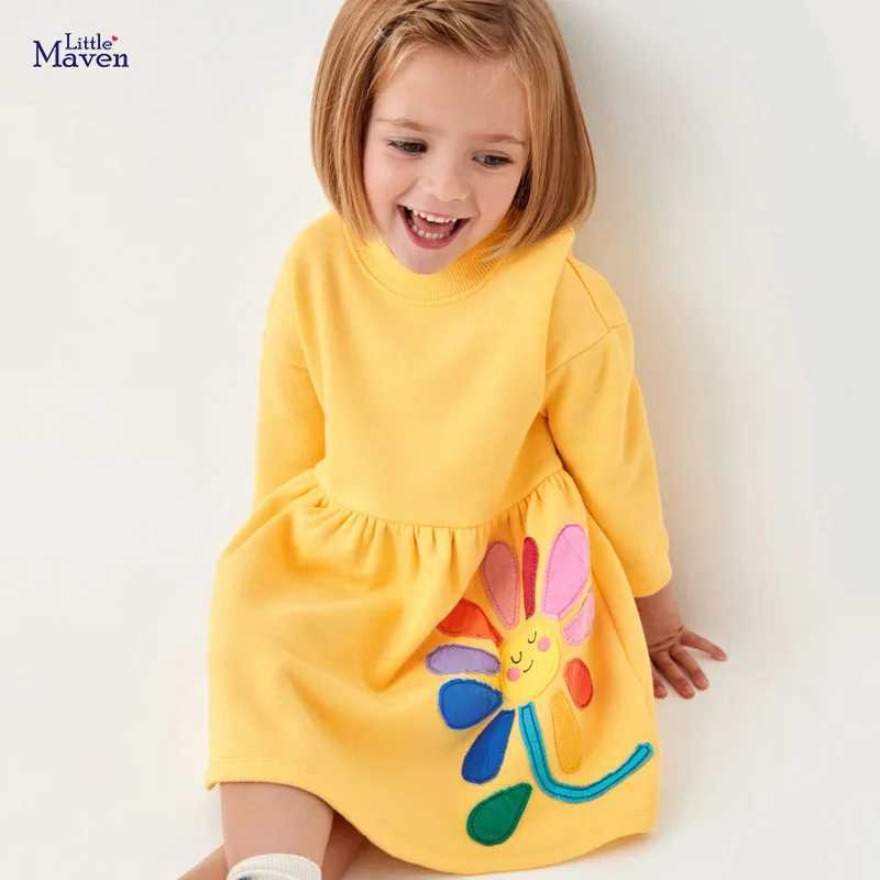 Little maven 2024 Baby Girls Long Sleeves Dress Cotton with Lovely Animals Autumn Casual Clothes for Kids 2-7 year Z250214