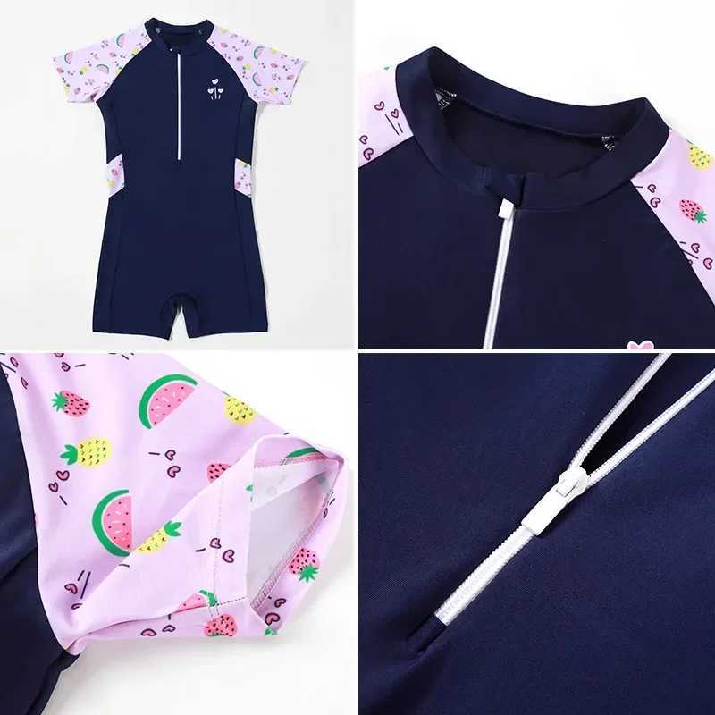 One-piece Swimsuit for Children and Teenage Girls Quick Drying Sun Protection Swimwear Short Sleeve Summer Swimming Suits Z250214