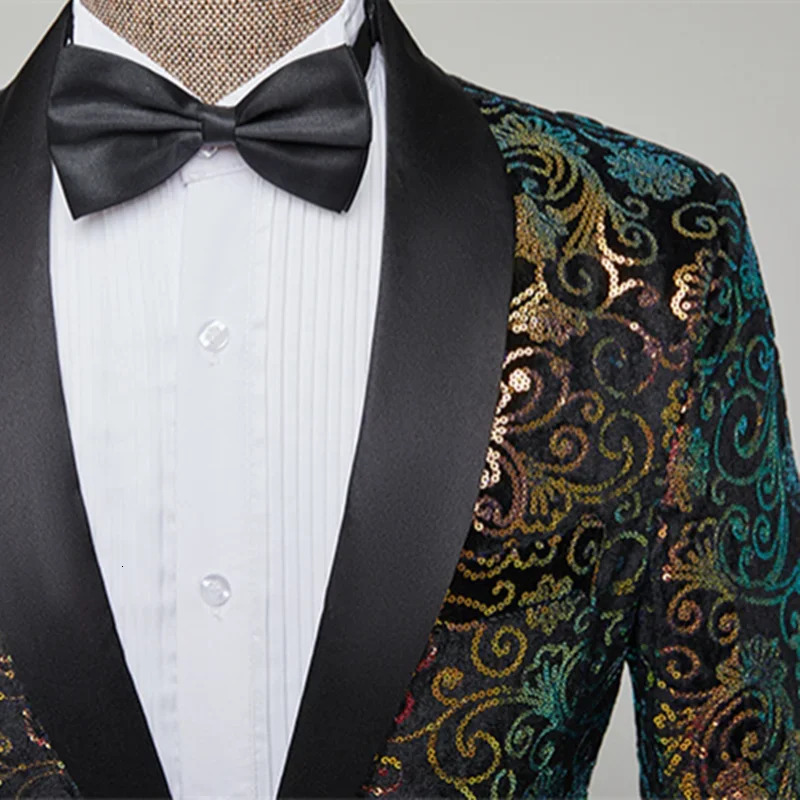 Men High-quality Stage Performance Suit One Button Slim Dress Jacket Singer Host Stage Performance Splicing Blazer 250211