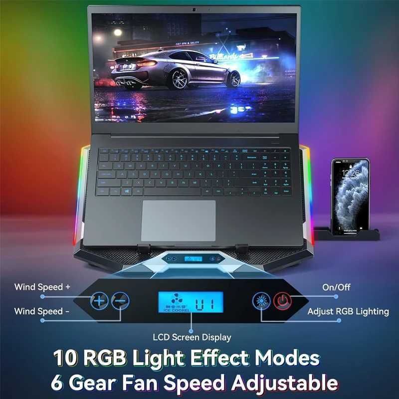 Universal Laptop Cooler Adjust Stand port with RGB Laptop Cooling Pad Fan for MacBook ASUS15-17.3 Inch LaptopsXJ250214