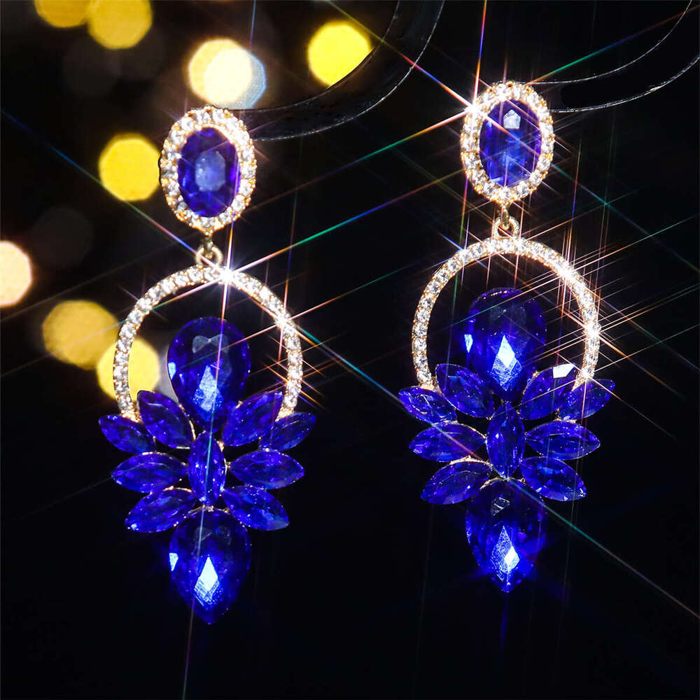 High end colored glass rhie with feminine style, exaggerated earrings, earrings accessories