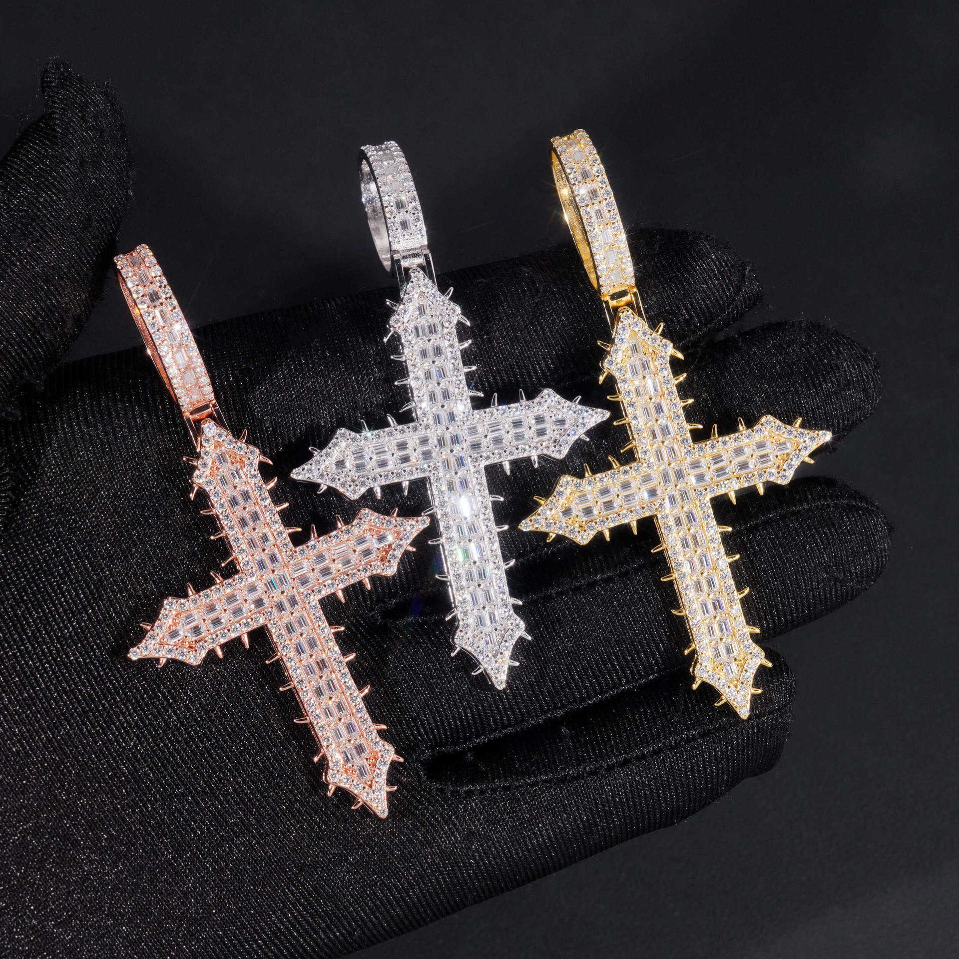 ZUANFA S925 Silver Moissanite Hip Hop Cross Pendant Second Over Test Diamond Pen