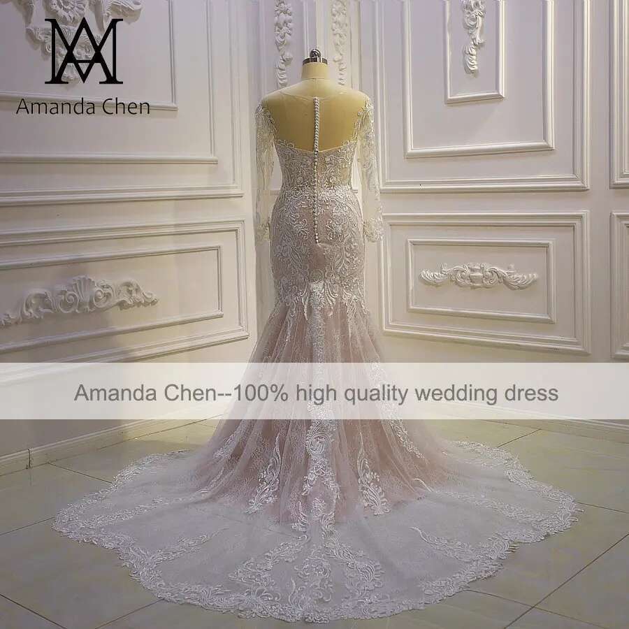 Customized Wedding Dress with Detachable Skirt and High Quality Long Sleeve Lace Appliques