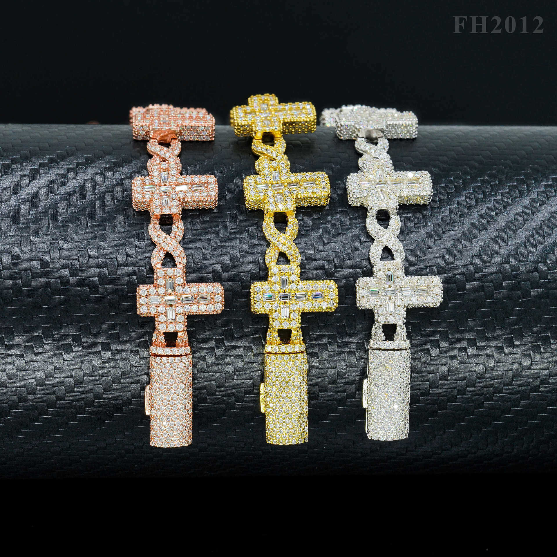 Cuban chain 15mm cross fully inlaid with moissanite Cuban chain S925 silver trendy brand accessory