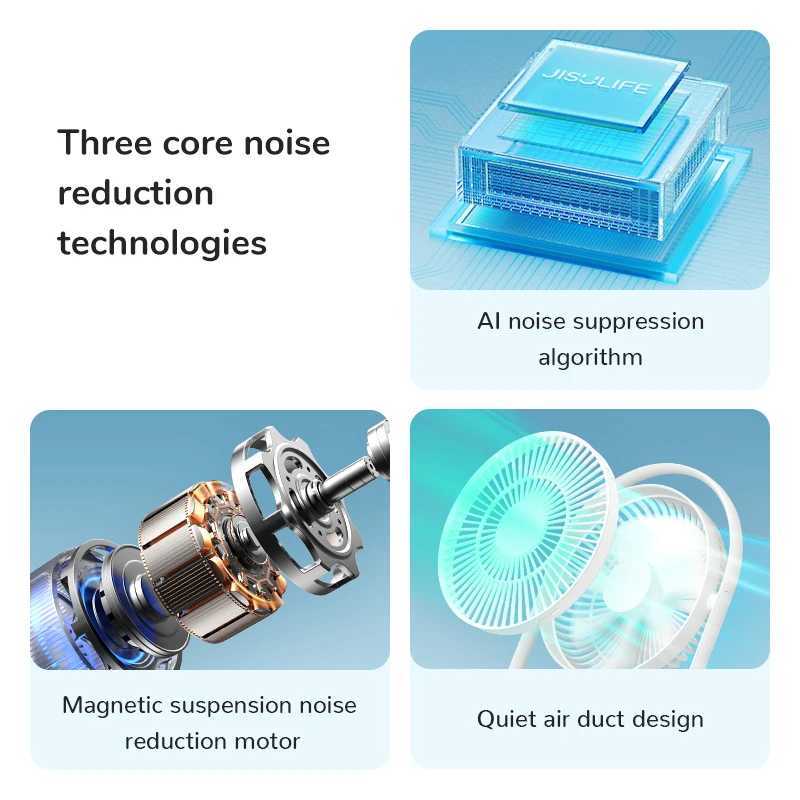 JISULIFE Desktop Fan Whisper Quiet 30H Max USB Rechargeable Bedside Desk Fan Portable Table Fan 8000mAh for Bedroom Office Z250214