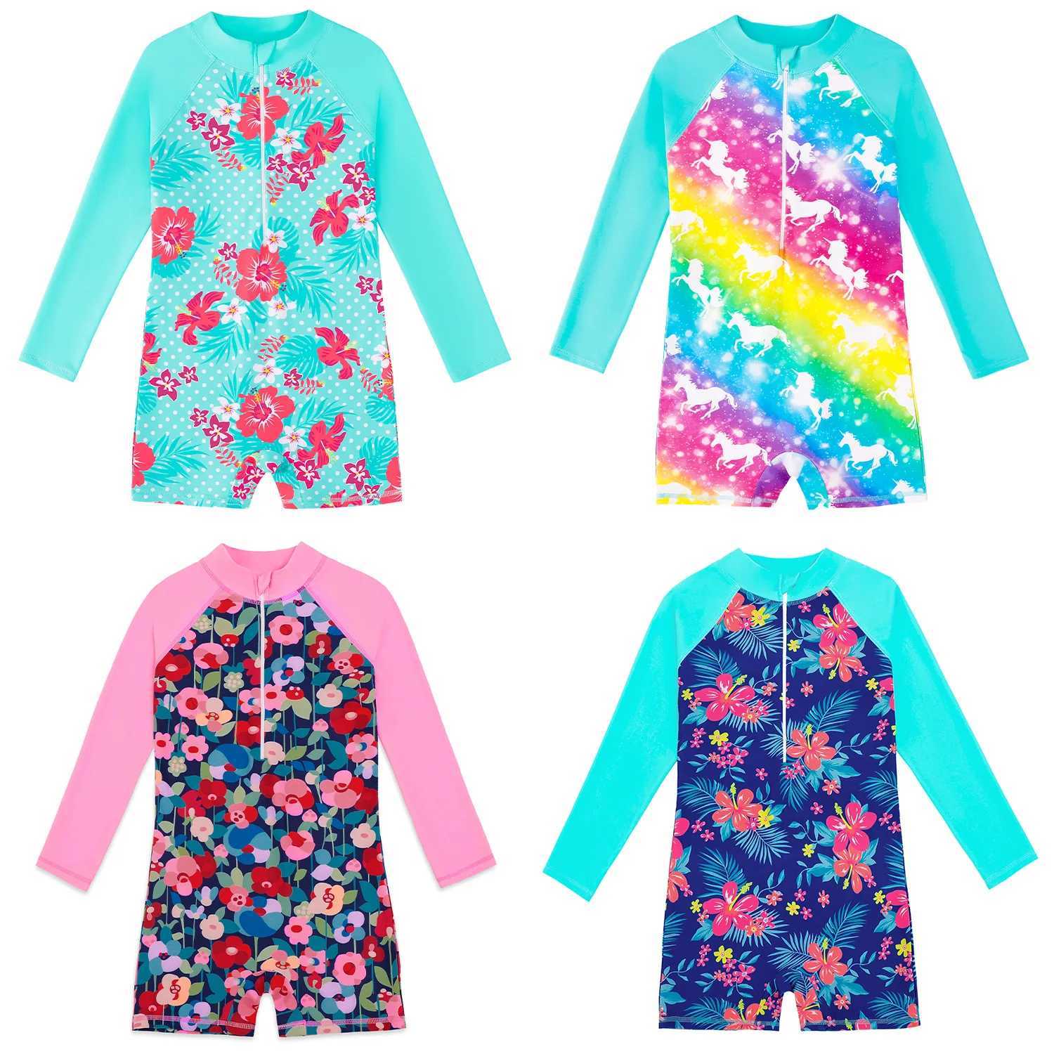 Childrens Swimsuits Girls Long Sleeves Bathing Suit Girls Sunscreens 4-12Years Kids Water Sports Quick Dry Swimsuit Z250214