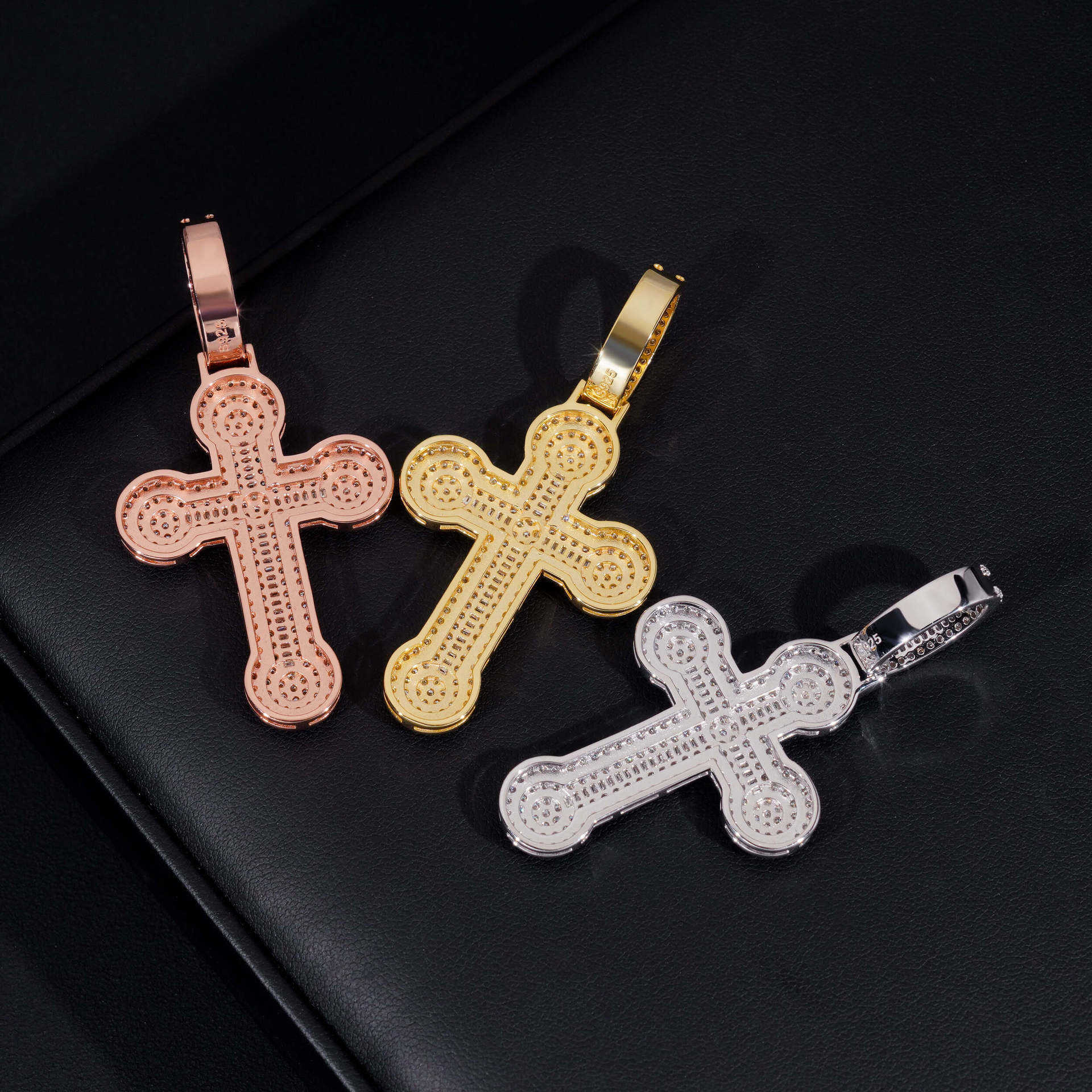 New S925 Silver Moissanite Cross Pendant with Diamond Hair Jewelry Can Thread Through Tennis Chain with Diamond Pen in Seconds