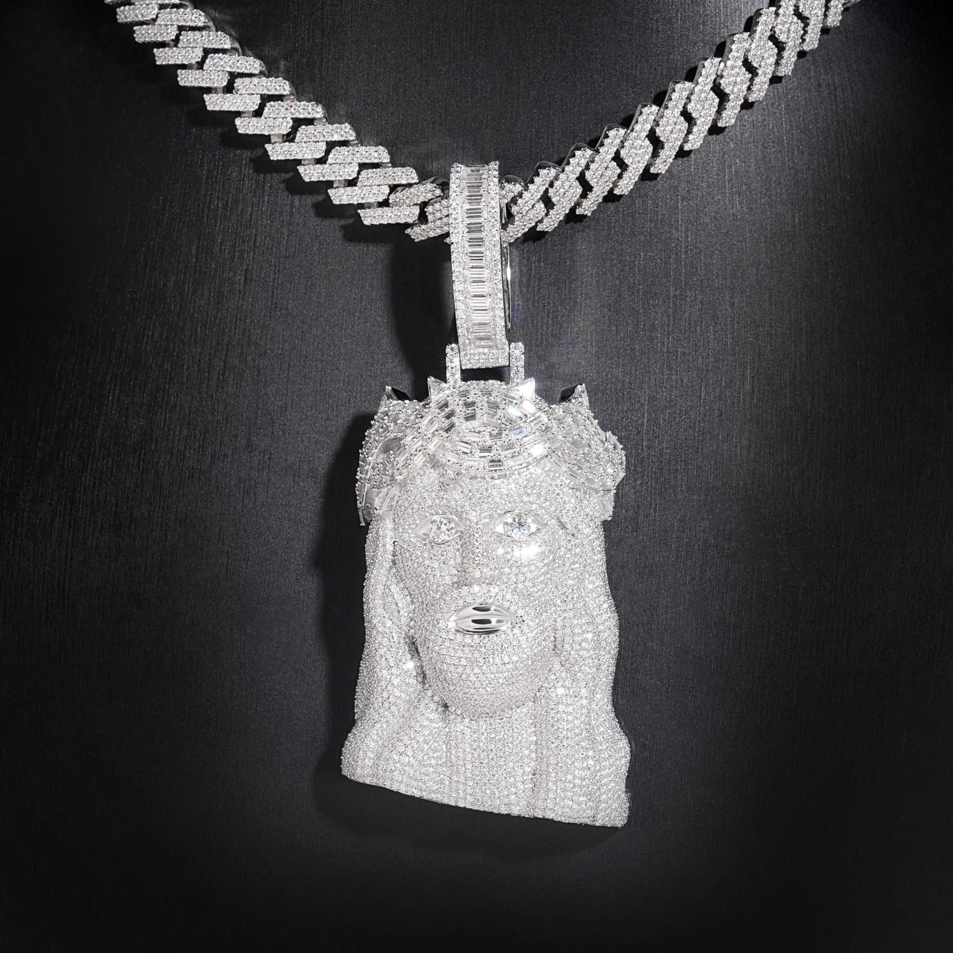 Diamond Hair Jewelry New Hip Hop Jesus Head Pendant 925 Silver with Moissanite Can Wear 10mm Cuban Chain