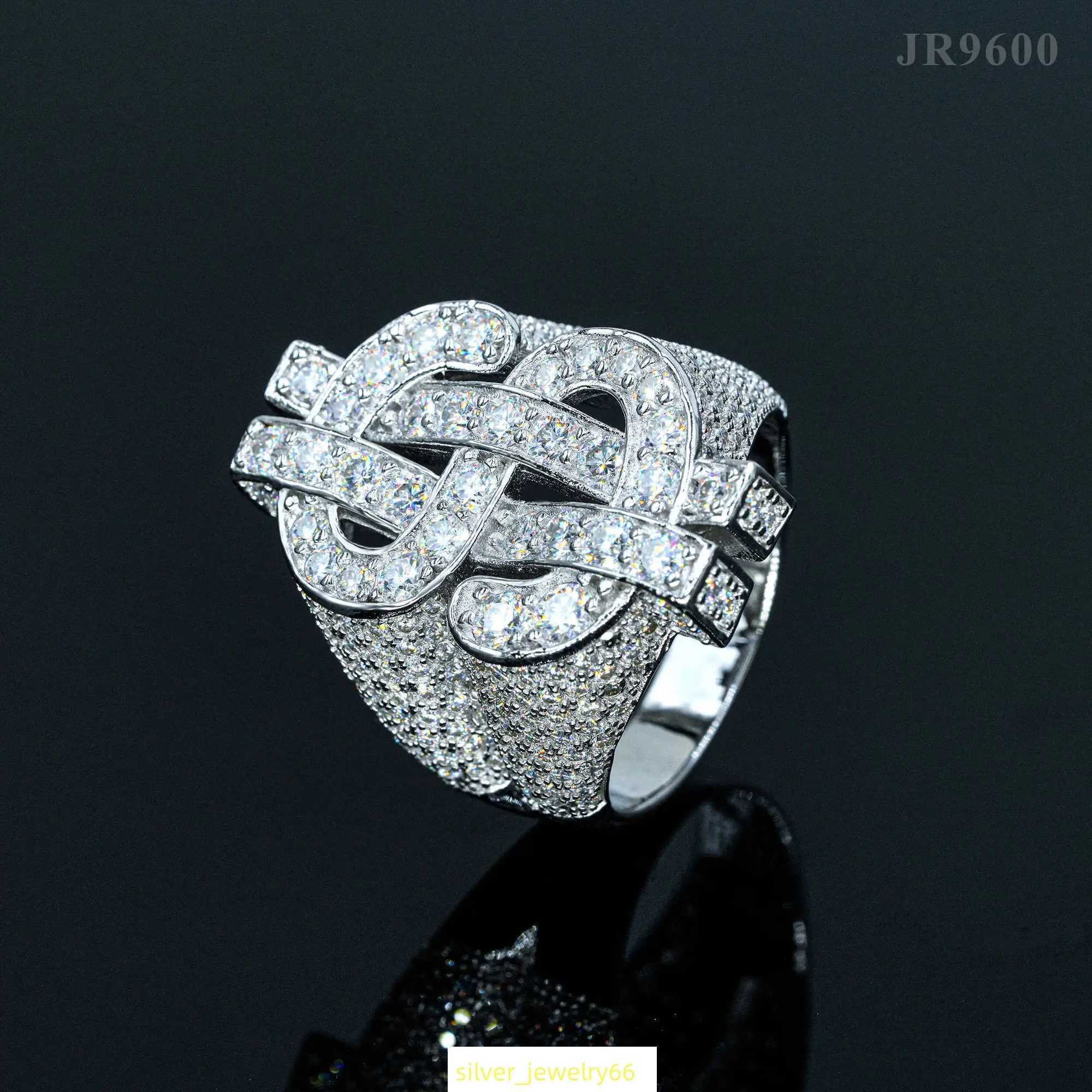 Hip Hop Rock Dollar Ring 925 Sterling Silver VVS1 D Color Real GRA Full Moissanite For Men Party Ring 18K White Fine Jewelry