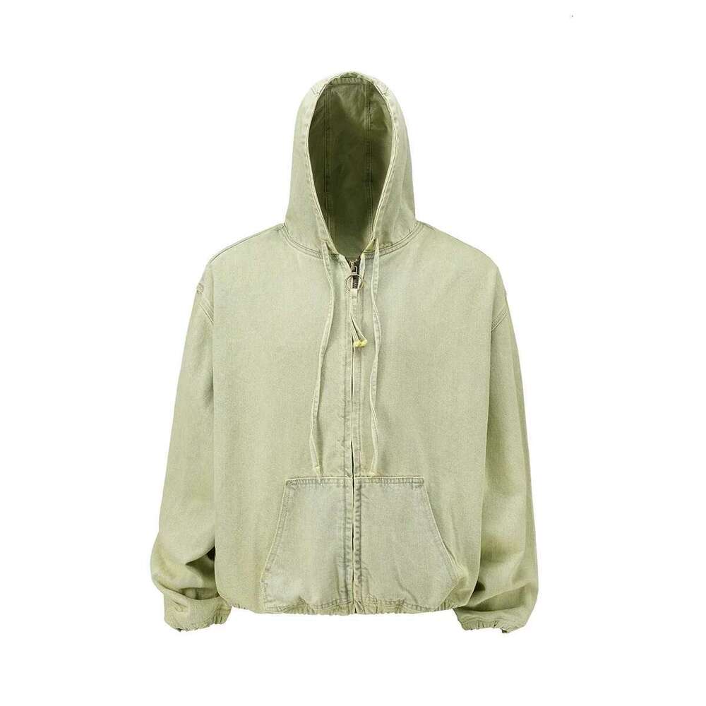 Vintage Washed Zipper Hooded Denim Jacket For Men And Women Cleanfit Streetwear Lapel Windbreaker Autumn Jeans Coat Oversized