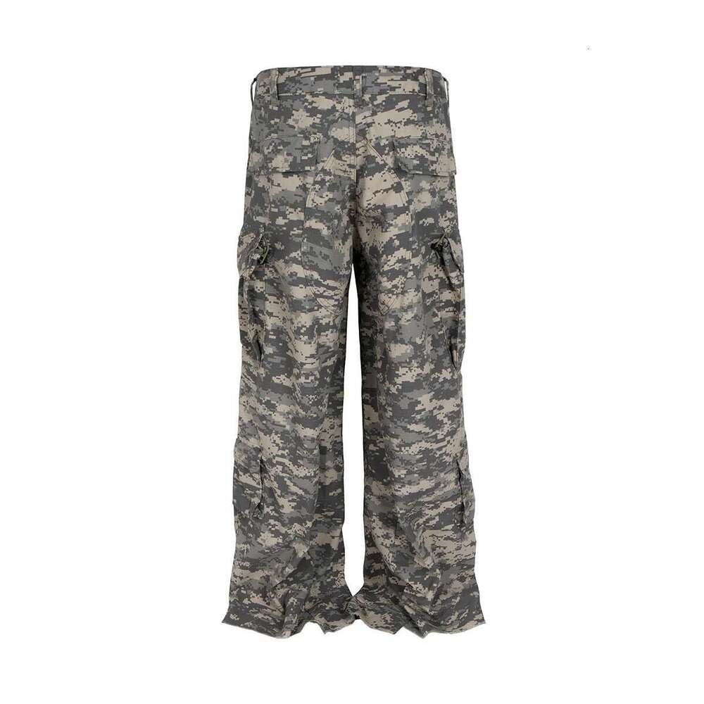 High Street Side Pockets Wide Leg Baggy Camouflage Cargo Pants For Men And Women Straight Loose Overalls Patchwork Trousers