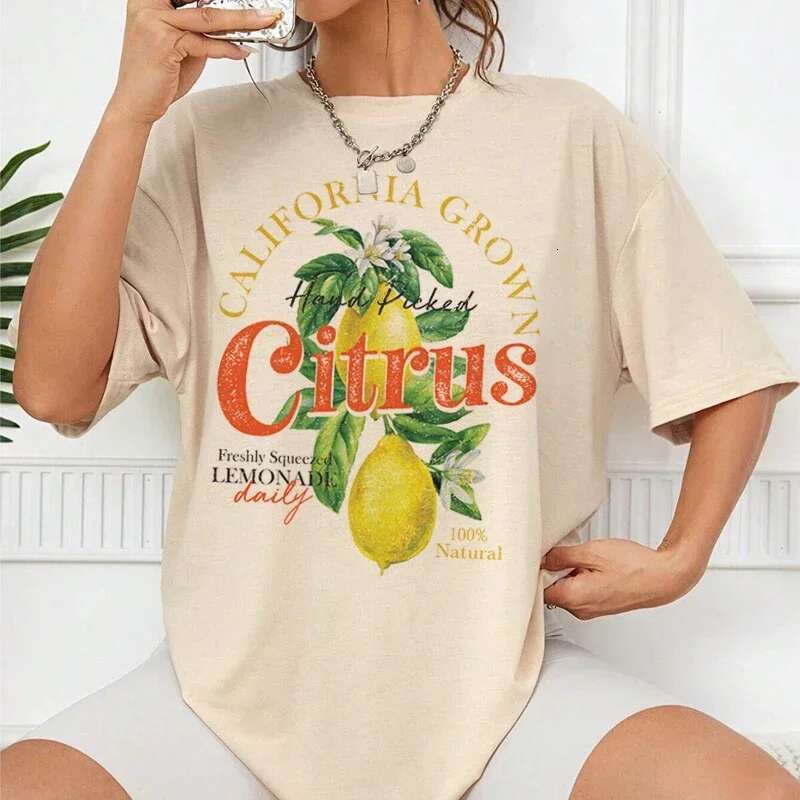 Plus Size Women Retro Aesthetic Citrus T-Shirts Cute Lemon Fruit Shirt Short Sleeve Botanical Tshirt Vintage Cottagecore Clothes