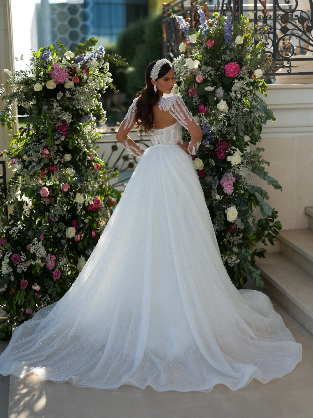 Classic Mermaid Wedding Dress Jewel Neck Long Sleeves Bridal Gowns Sequins Pearls Detachable Train Dresses Custom Made vestidos de novia