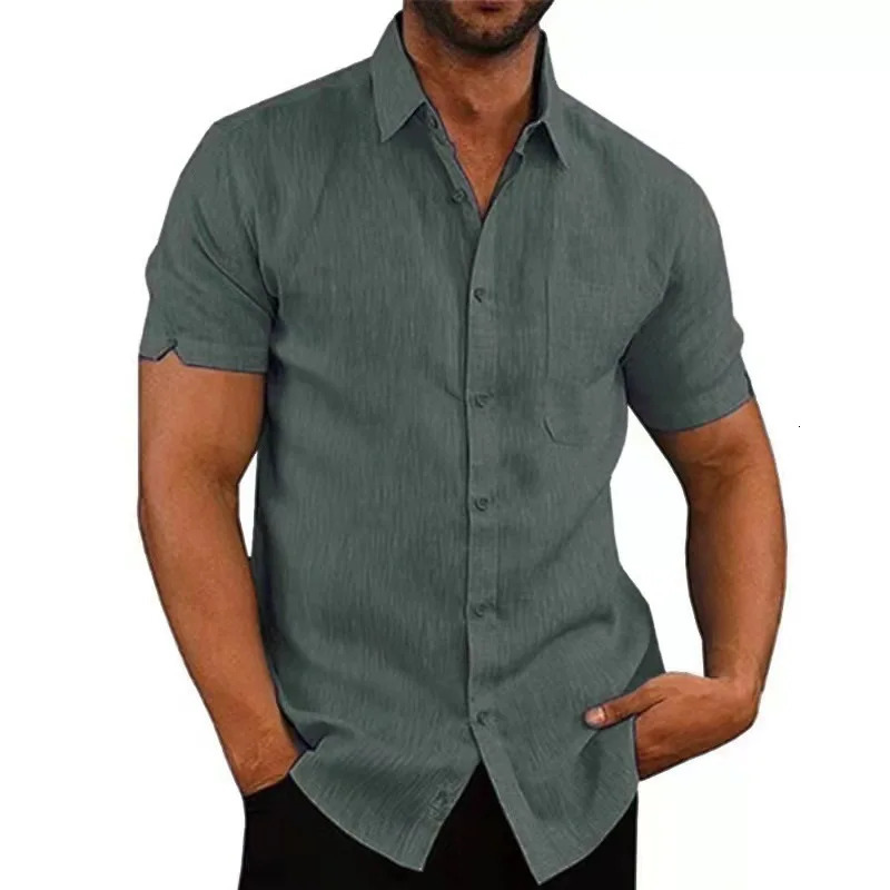 Summer Cotton Linen Shirts For Men Casual Short Sleeved Shirts Blouses Solid Turn-Down Collar Formal Beach Shirts Male Clothing 250122