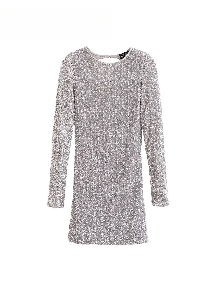 2025 Women's Sequin Mini Dress Fashion Long Sleeve Elegant Short For Women Sexy Backless Party Dresses