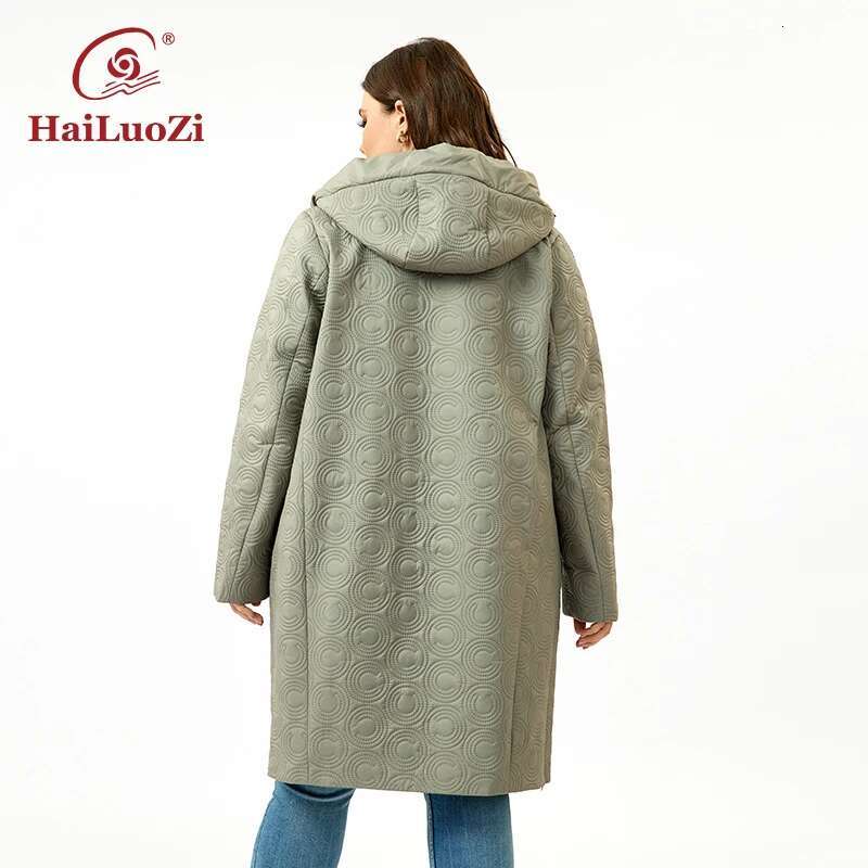 Hailuozi 2023 New Spring Women Coat Plus Size Long Hooded Big Pockets Female Parkas Slanted Placket Zipper Women's Jackets 5537
