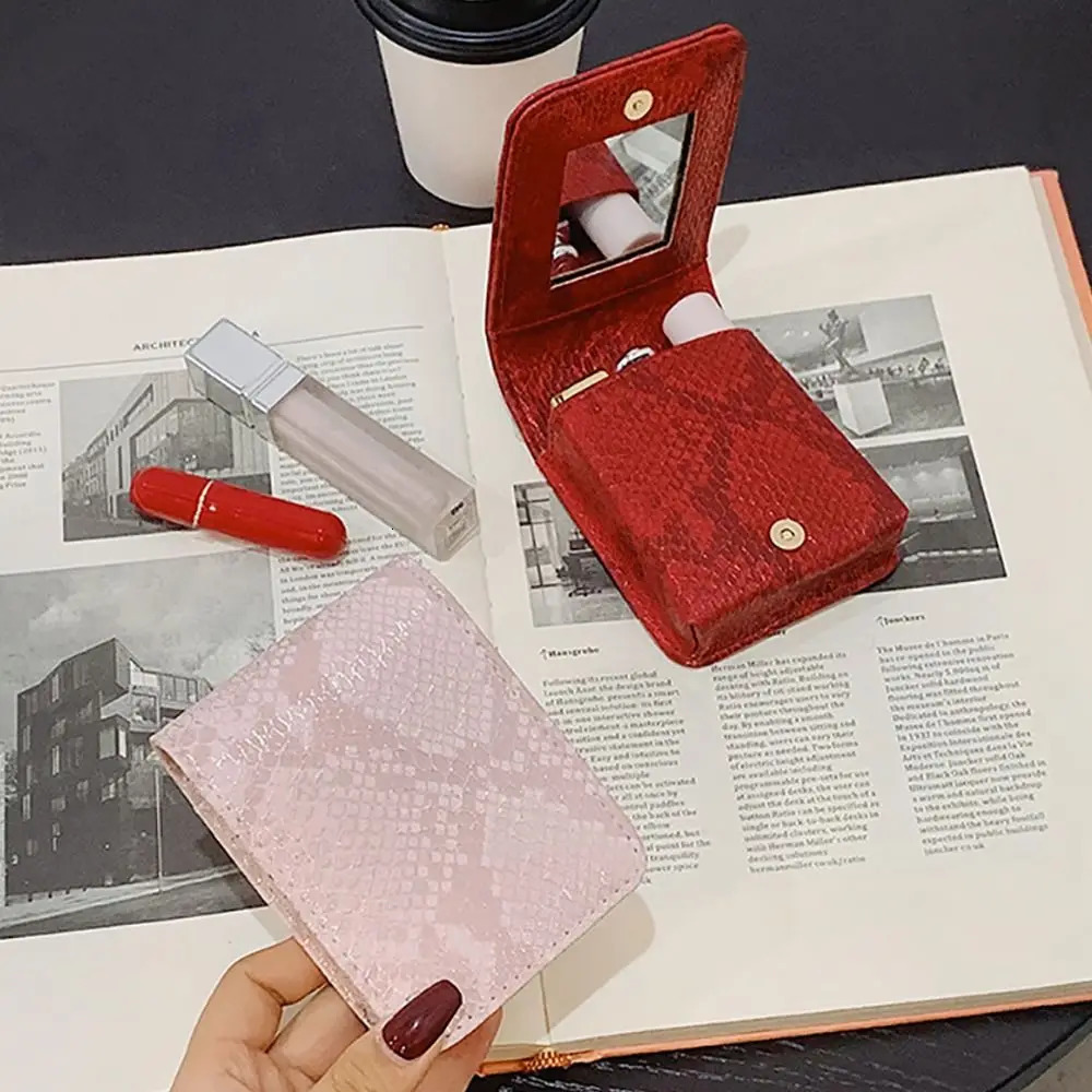 High-quality PU Leather Lipstick Bag With Mirror Mini Lipstick Protective Cover Snap Button Lipstick Pouch 250207