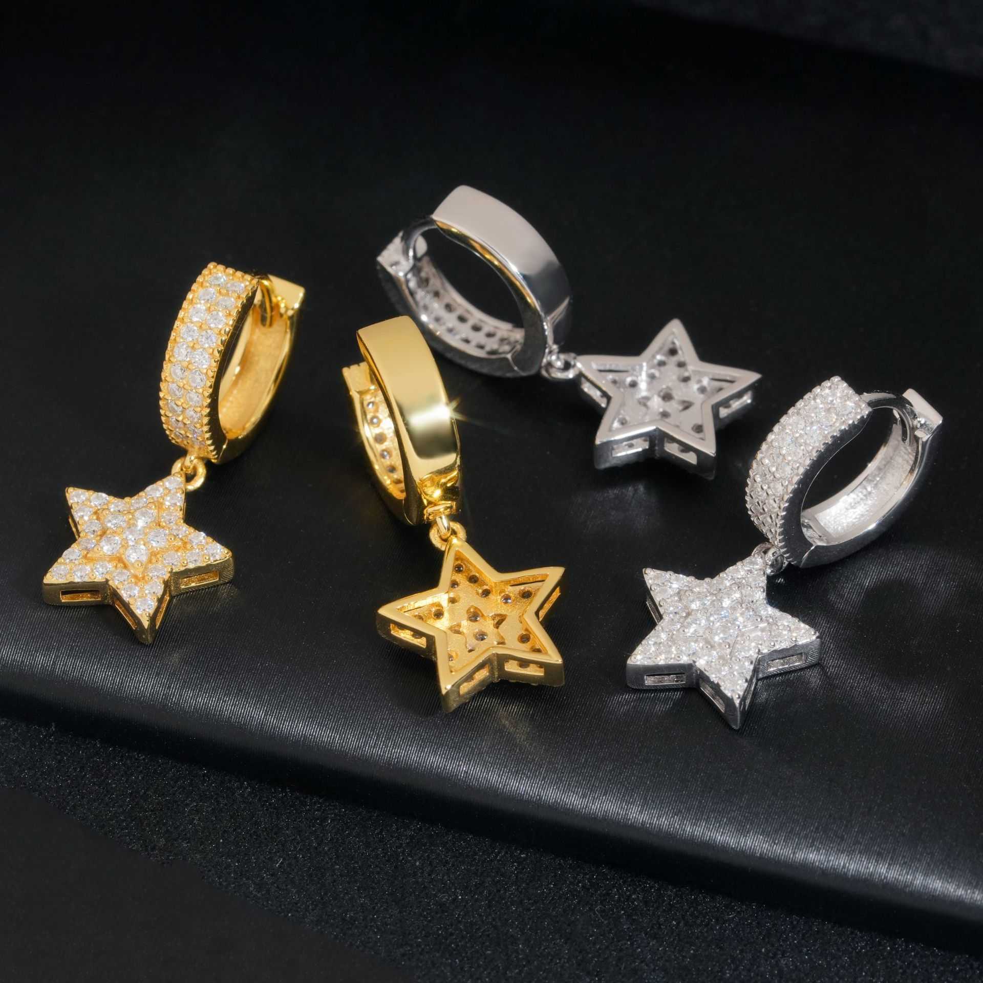 Diamond Hair New Hip Hop Pentagram Earrings Versatile Mens Earrings and Accessories Simple and Trendy