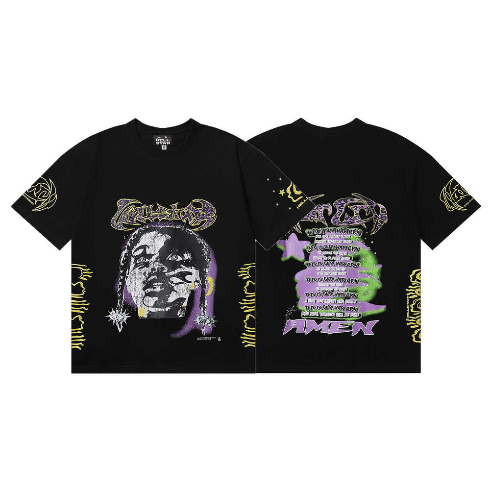 Correct version of niche American fashion brand alien letter print high street round neck pure cotton men's and women's short sleeved T-shir