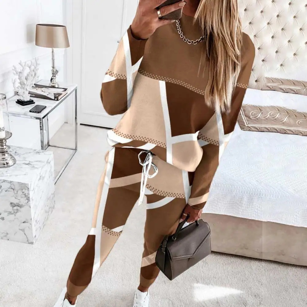 Women Color-block Suit Casual Women Suit Colorblock Womens Sweatshirt Pants Set with Drawstring Waist for Casual Sports Fitness 250210