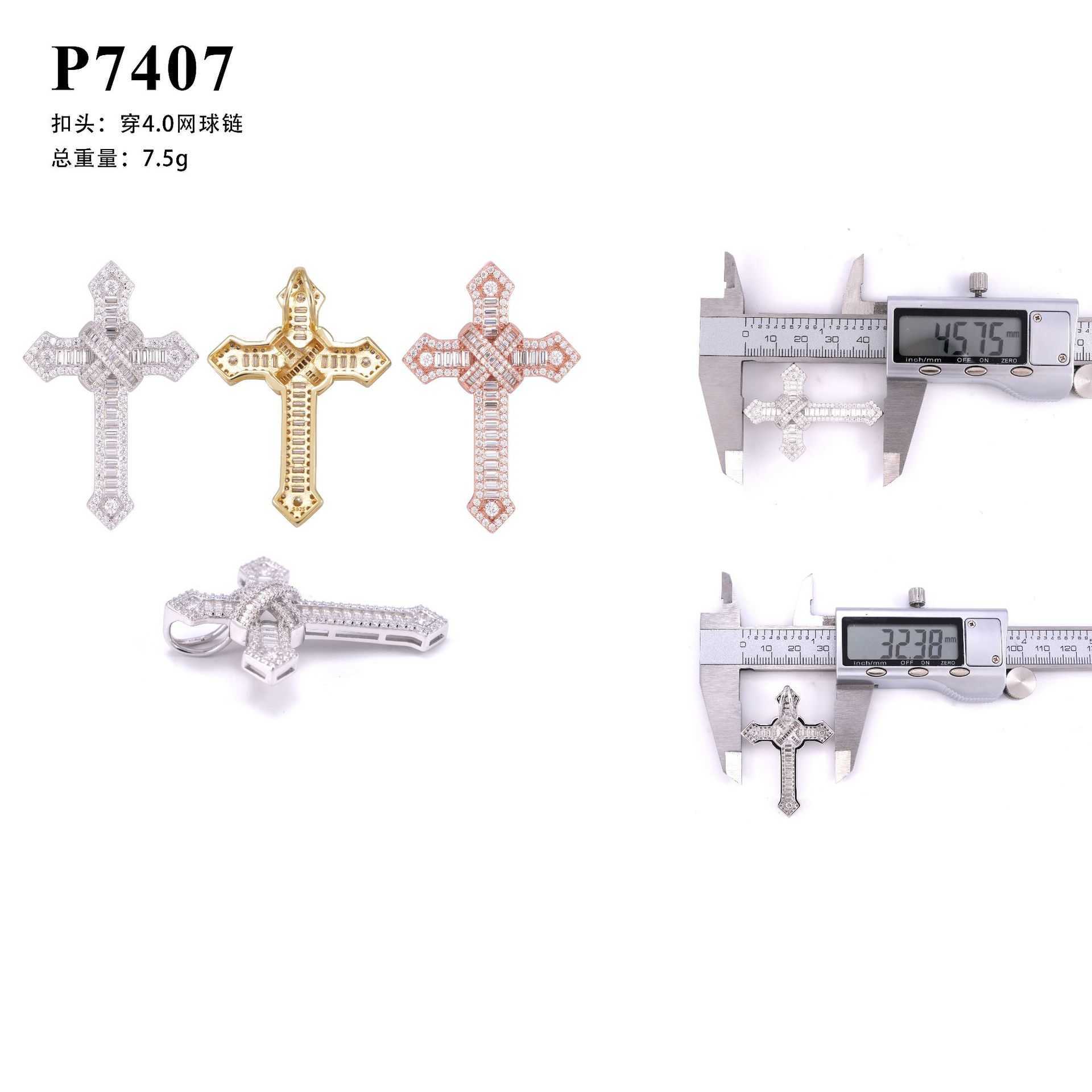 ZUANFA S925 Silver Set Moissanite Hip Hop Cross Pendant with GRA