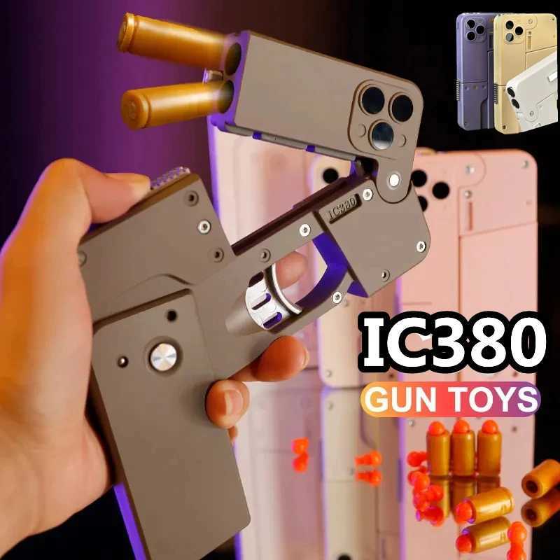 Folding Gun IC380 Toys Pistol Mobile Phone Model Bullet Soft Ammo Shelling Cool Phone 14Pro Max Gift Outdoor Game Sports Toy GunT250214