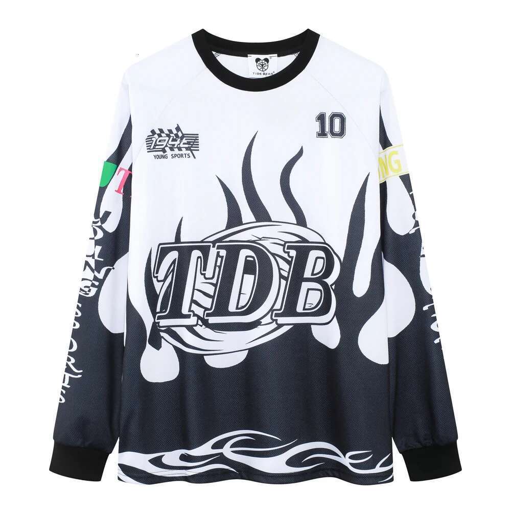 Retro Flame Sports Baseball Tshirts For Men And Women Pullover Breathable Mesh Long Sleeve Tees Oversized Loose Fall T-Shirt
