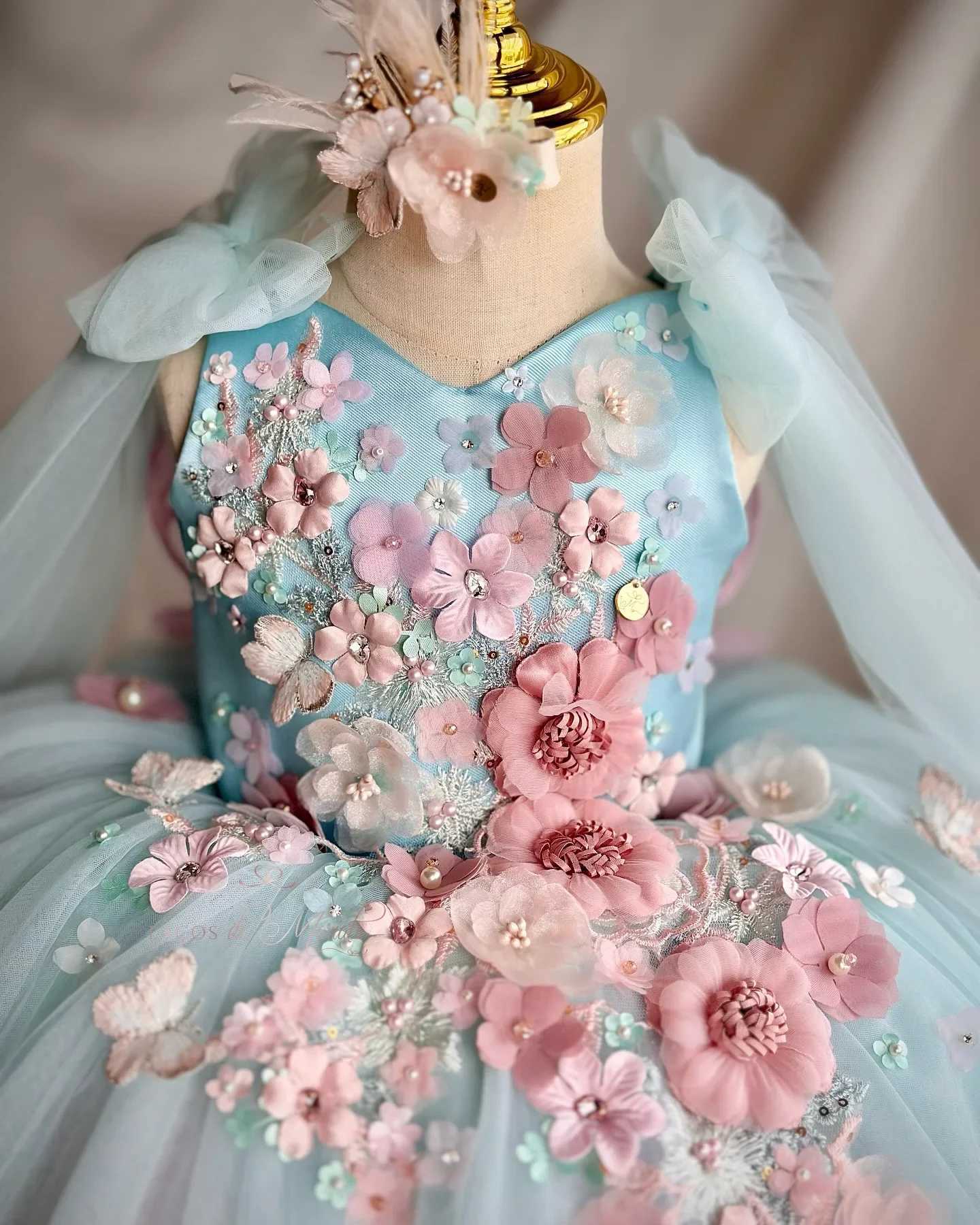 Customized Cute Colorful Flower Girl Dresses for Wedding 3D Butterfly Floral Girls Pageant Birthday Gown First Communion Dress Z250214