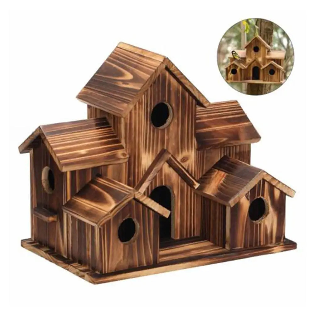 Wooden Outdoor Parrot And Hummingbird Nest Countryside Pendant Solid Wood Decoration Bird Feeder Hanging Bird House 250206