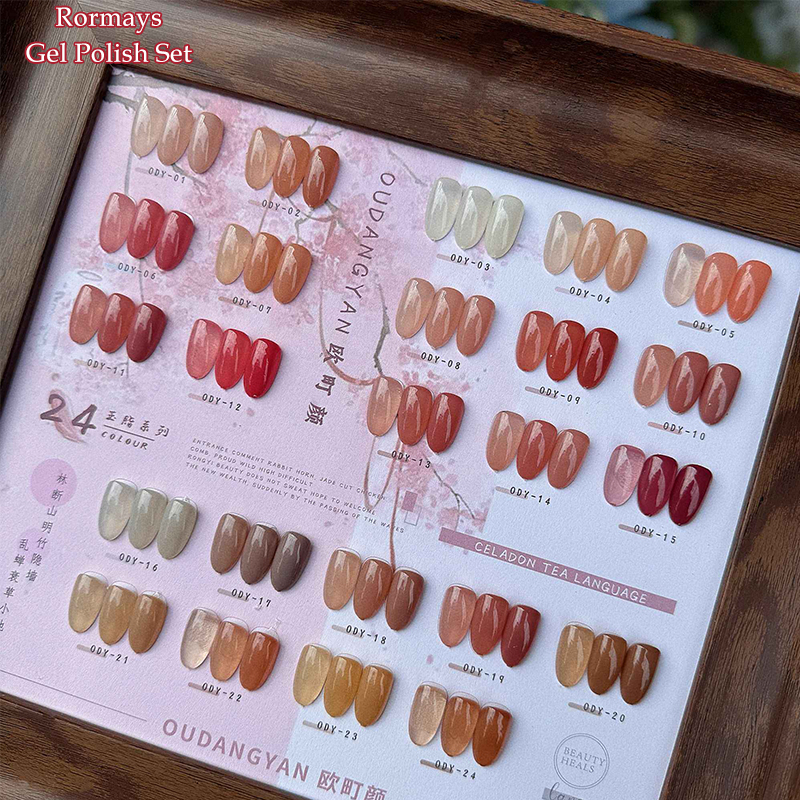 Rormays Jade Grease Pop Color gel 24 Color Polishing Set Ice Transparent Bare Color Lasting UV LED Pink Nail Primer Whitening Wholesale Factory
