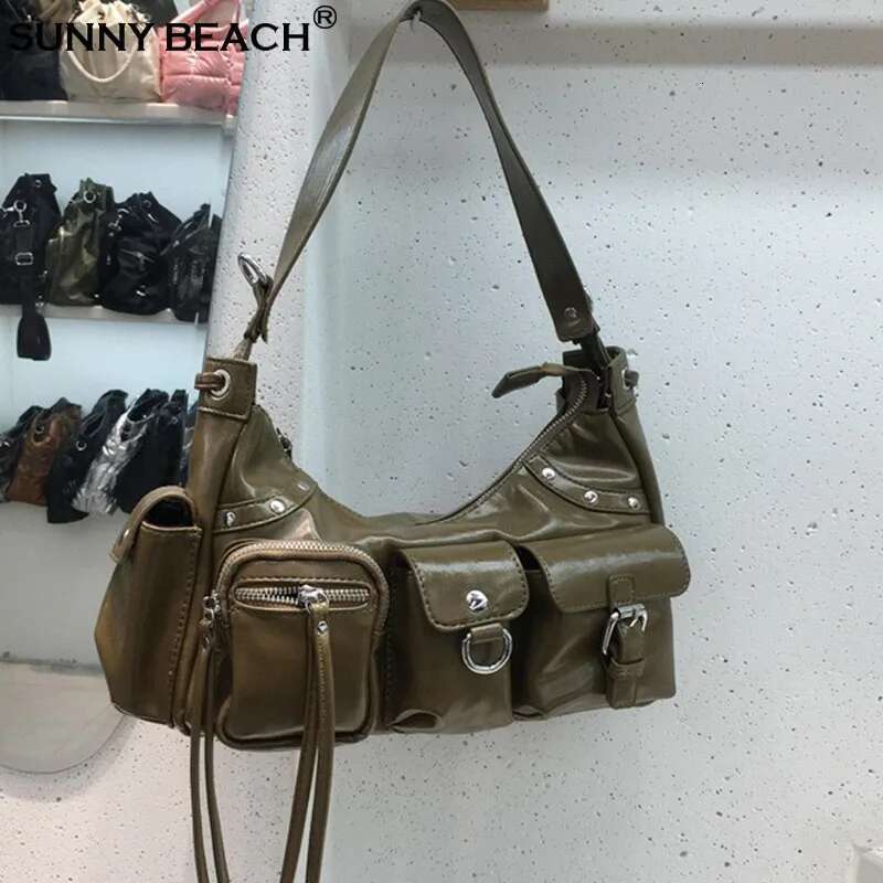 Vintage Moto Bags Pockets Shoulder Bag Women Casual Crossbody PU Leather Handbag